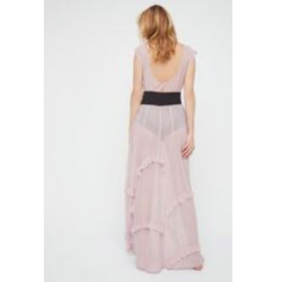 Free People Corset Sheer Dusty Rose Pink Ruffle Mesh Maxi Dress - Picture 2 of 7